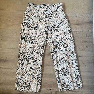 TAHARI High waisted Cropped Wide-Leg Pants 100% Linen Geometric Pattern Sz M*K20